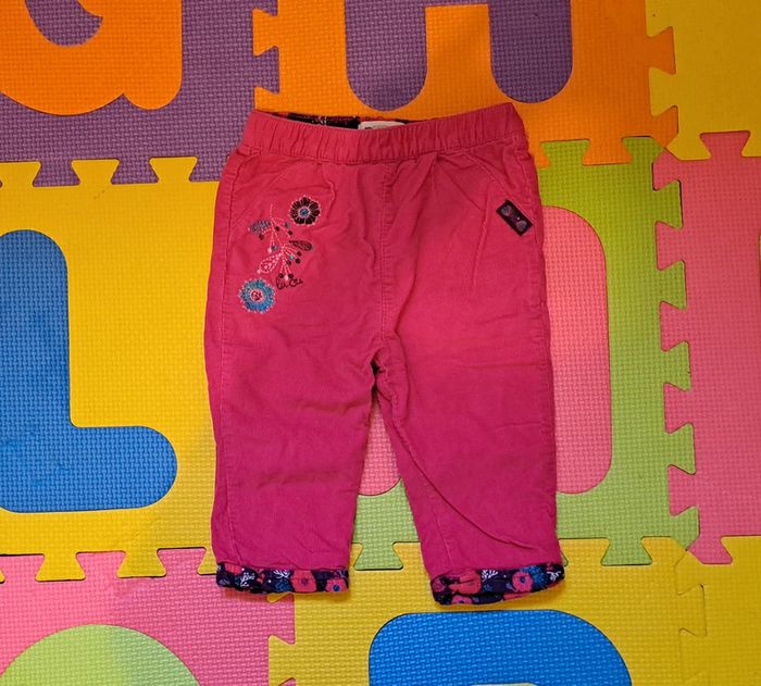 Pantalon rose fushia fleurs, la compagnie des petits, taille 9 mois (71 cm)