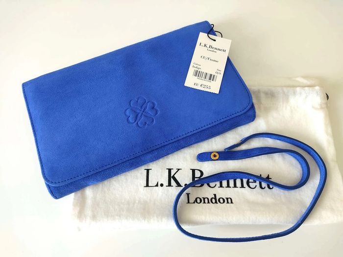 Sac à main LK Bennett pochette en cuir suède Blue Indigo - NEUF