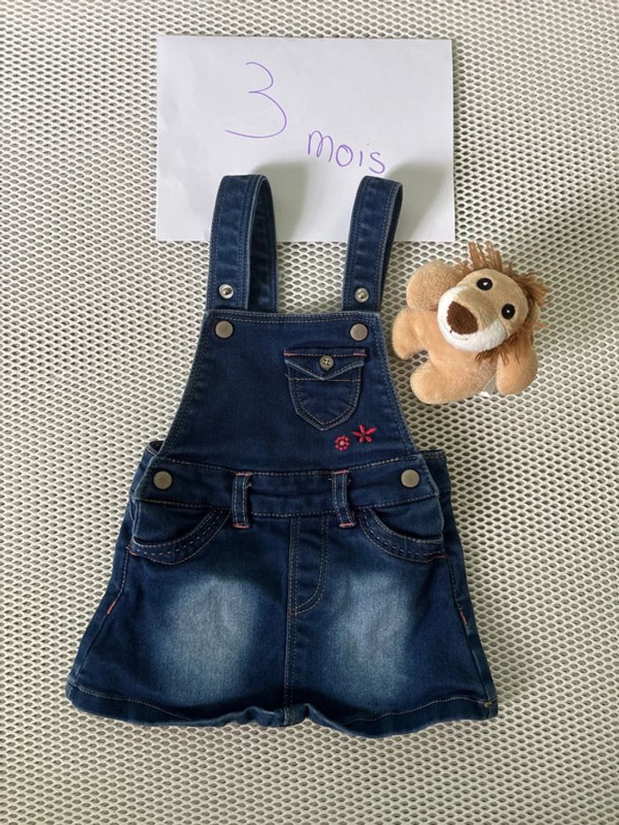 Salopette jupe en jean, fine, réglable 3 mois