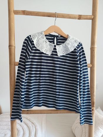 Haut marinière avec col Claudine broderie anglaise 10 ans