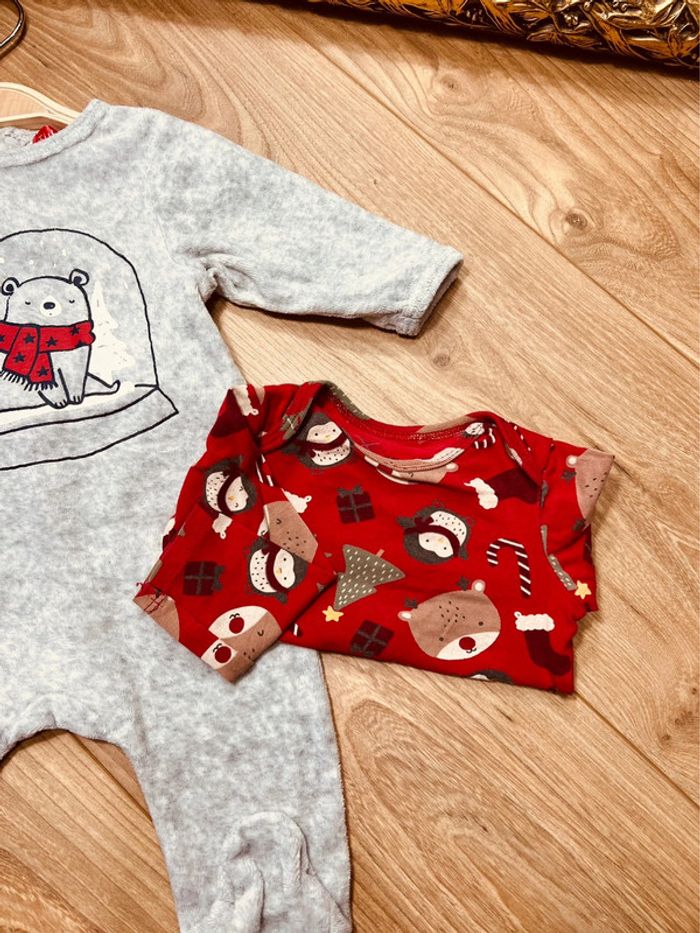 Taille 3 mois body et pyjama velours garçon Tissaia gris rouge * ours * 💙 - photo numéro 3