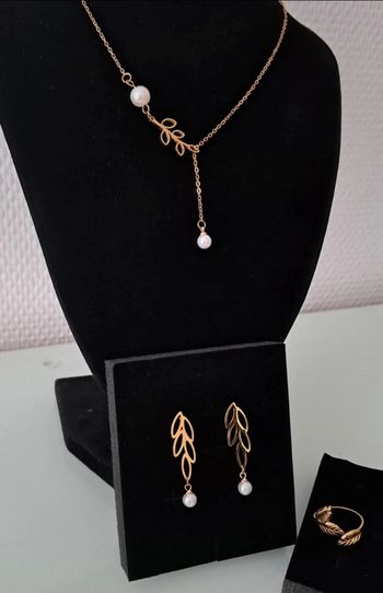 Parure acier inoxydable feuille perle