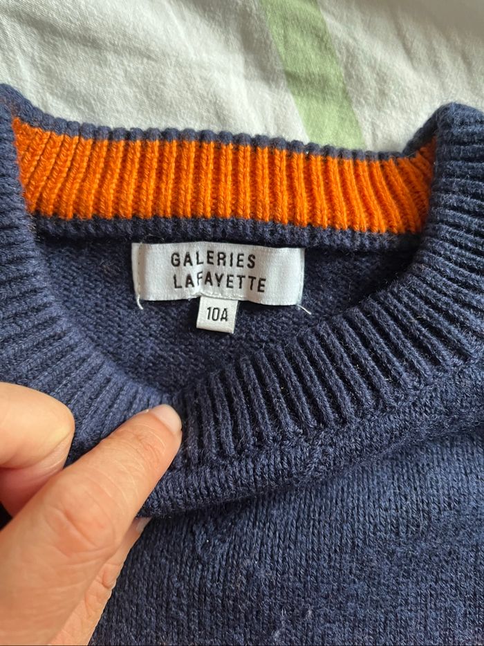 Pull laine galleries Lafayette 10 ans marine/orange - photo numéro 2