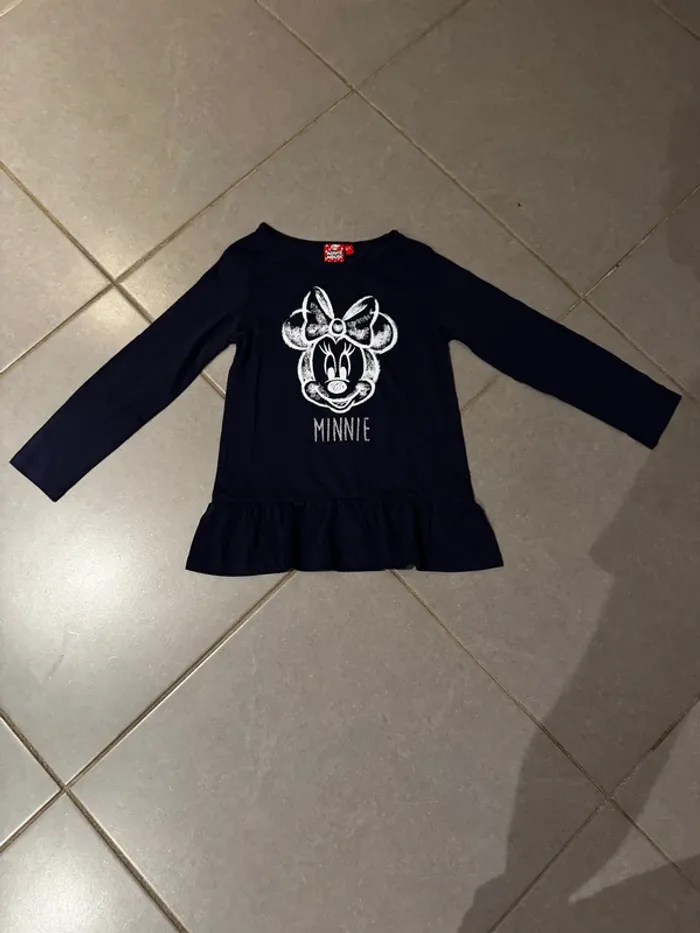 Tunique / T shirt manches longues - Disney / Minnie mouse - Tête de Minnie  - Bleu marine  - 6 ans