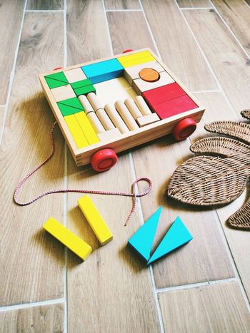 🛒Jeu de construction - Chariot en bois 3 en 1 à tirer formes/ blocs de construction/puzzle