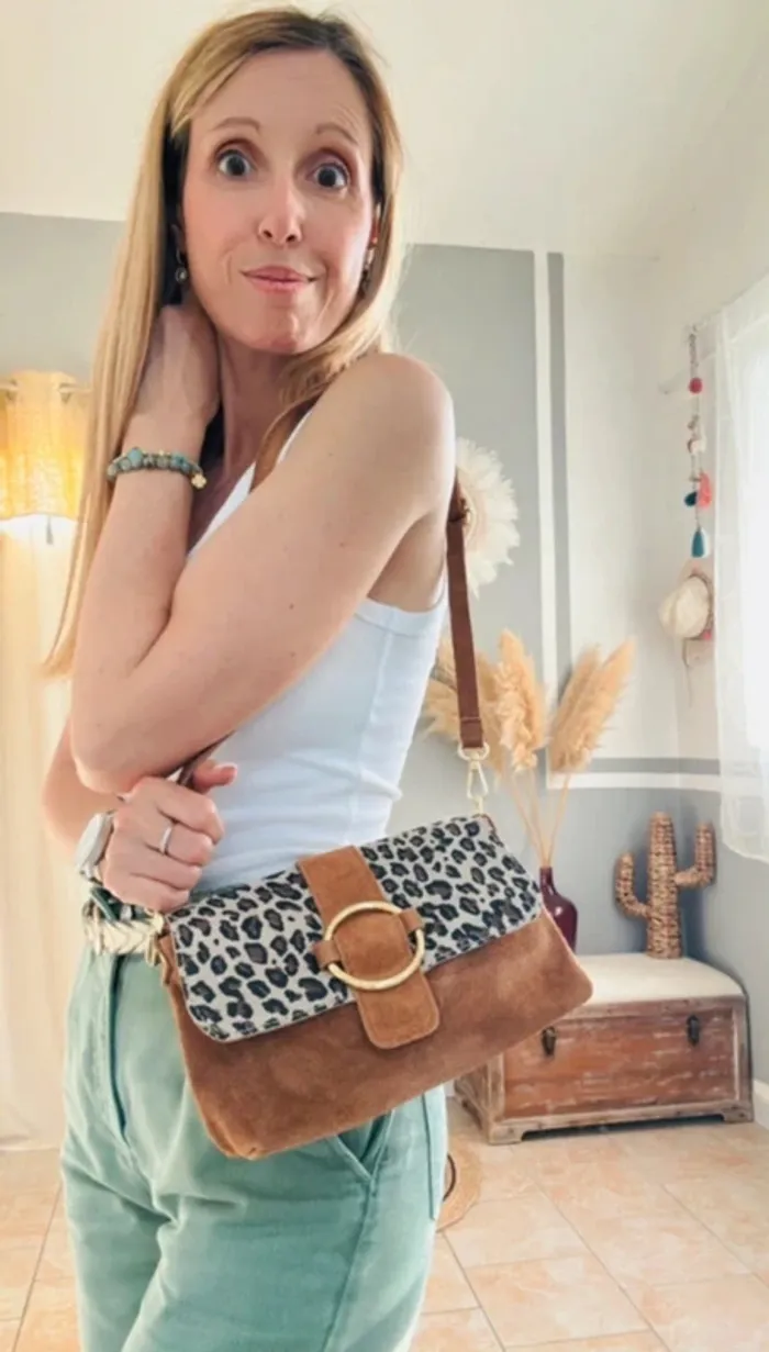 Sac cuir camel et imprimé léopard - photo numéro 2