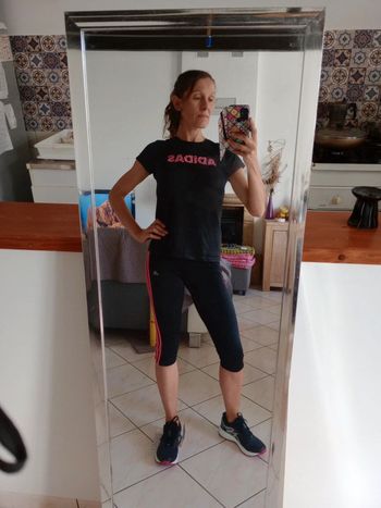 Legging sport mi-long 36 noir et rose c41