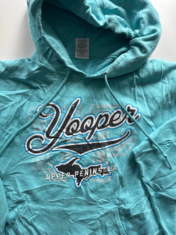 Sweat à capuche turquoise Yooper Upper Peninsula – Jerzees – Taille M - photo numéro 4