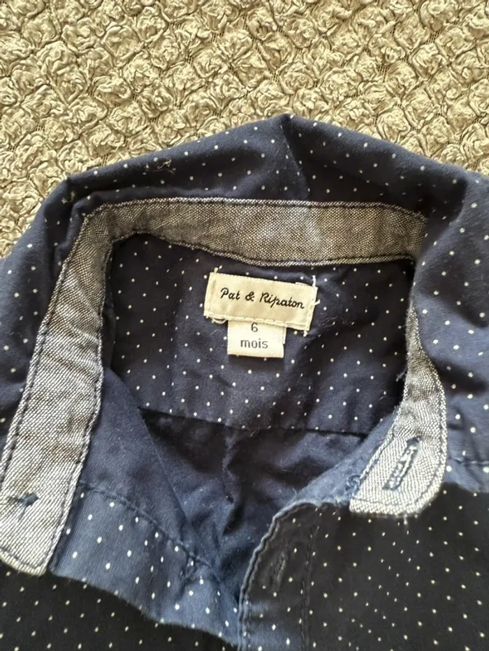 Ensemble chemise manche longue bleu à pois avec pantalon crème pat & ripaton (6mois) - photo numéro 3