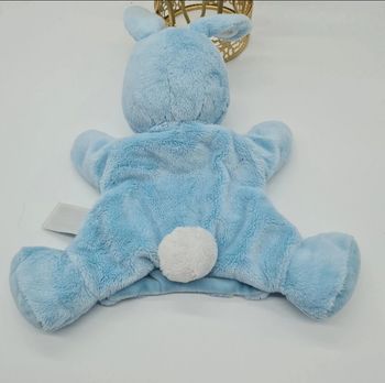 Peluche doudou marionnette lapin bleu blanc Tex
Écrit sur étiquette tissu voir photo