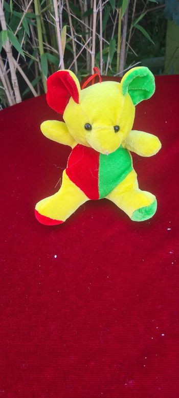 Doudou souris jaune rouge verte