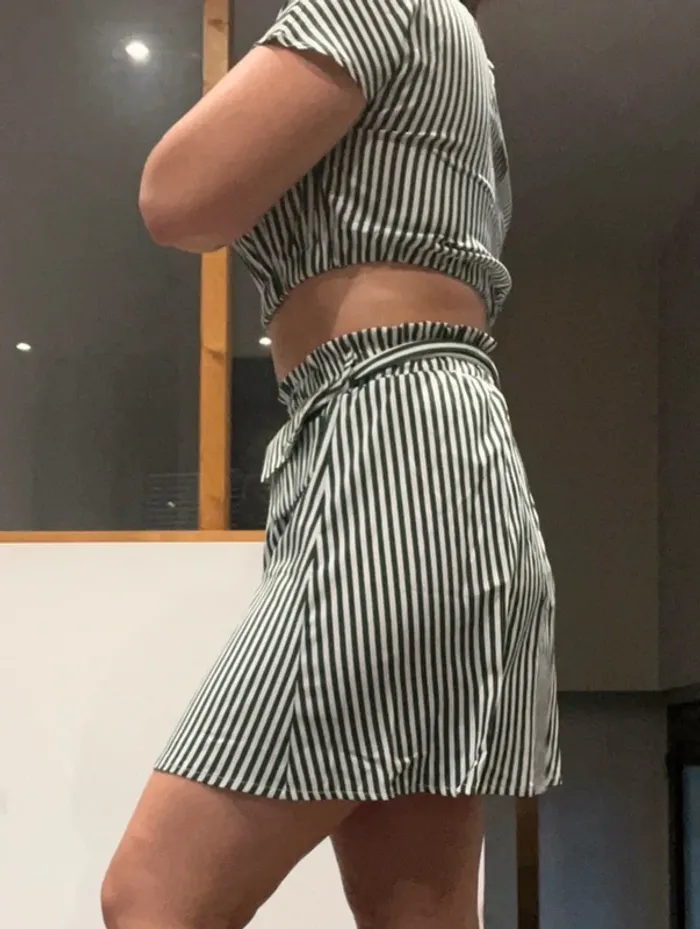 Ensemble jupe et crop top rayure sexy été - photo numéro 3