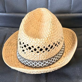 Chapeau de paille naturel mixte – Tour de tête 55 – Liseré blanc – TBE