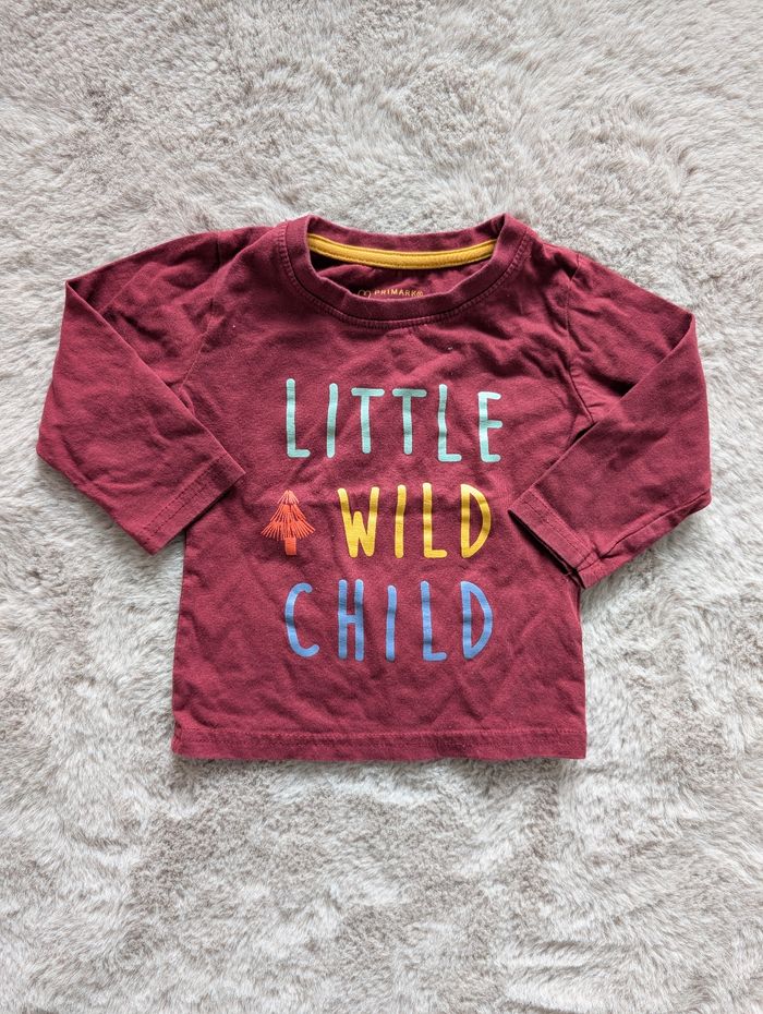 T-shirt manches longues bébé Primark 9-12 mois (80cm) "Little Wild Child"
