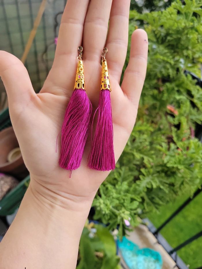 Clips fils de coton ponpons violet - photo numéro 5