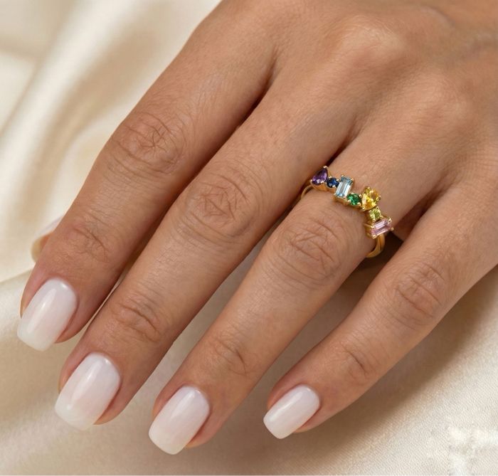 Bague en acier inoxydable doré – Pierres multicolores – Taille 56 FR (US 8)