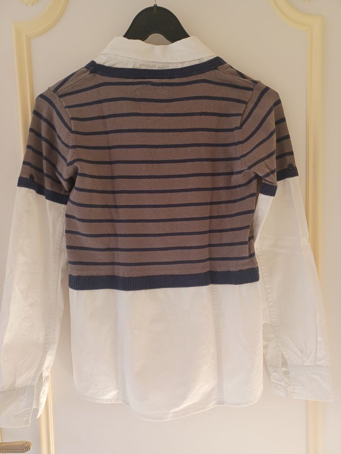 Pull chemise marinière blanche rayé beige et marine 14 ans - photo numéro 2