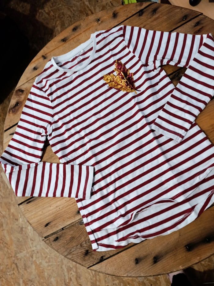 T-shirt manches longues rayé rouge et blanc - photo numéro 3
