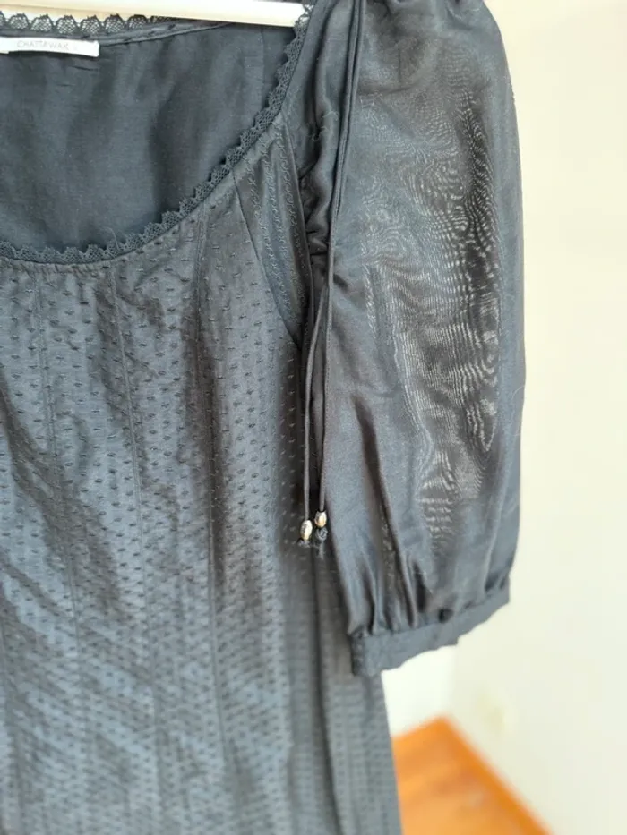 Superbe robe noire fluide en soie et coton Chattawak neuve 38 M - photo numéro 2