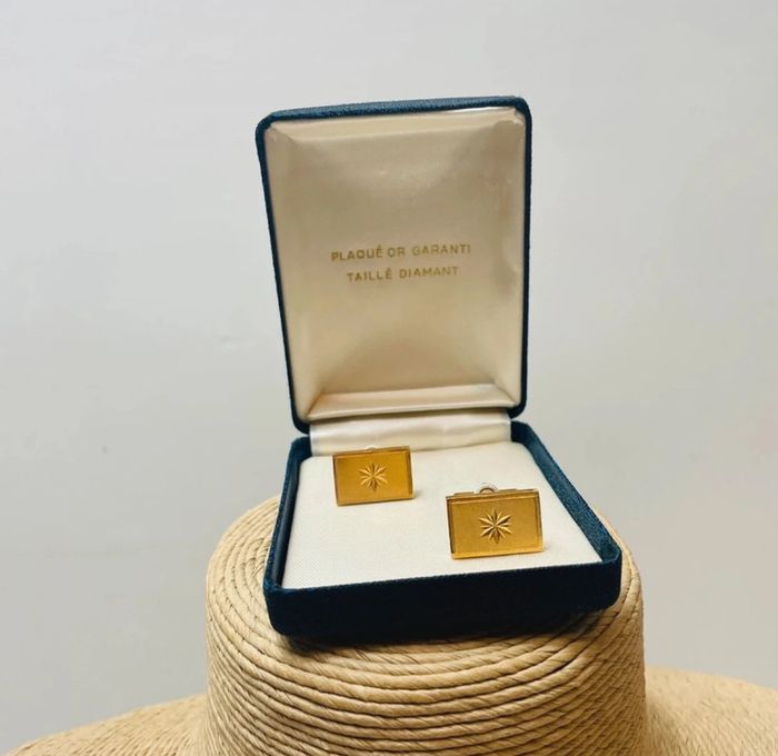 🔥 Paire Boutons de manchette vintage chic  rectangle . Plaqué or poinçon. - photo numéro 8