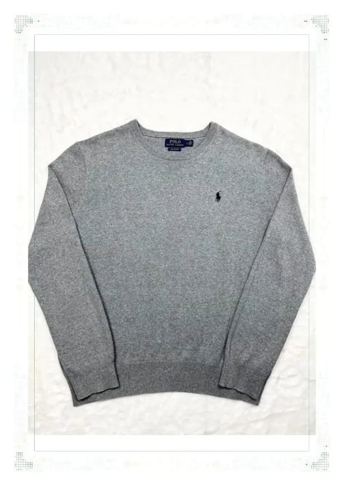 Ralph Lauren pull homme pima cotton gris col rond taille L - photo numéro 2