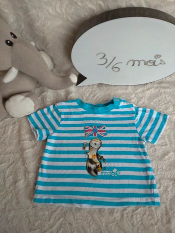 Tee shirt chemise manches courtes Garçon 3/6 mois Londres JO 2012 London Wenlock 100% coton