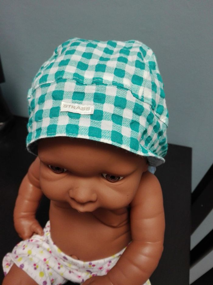 Superbe bandana bébé bleu fleuri réversible neuf - photo numéro 4