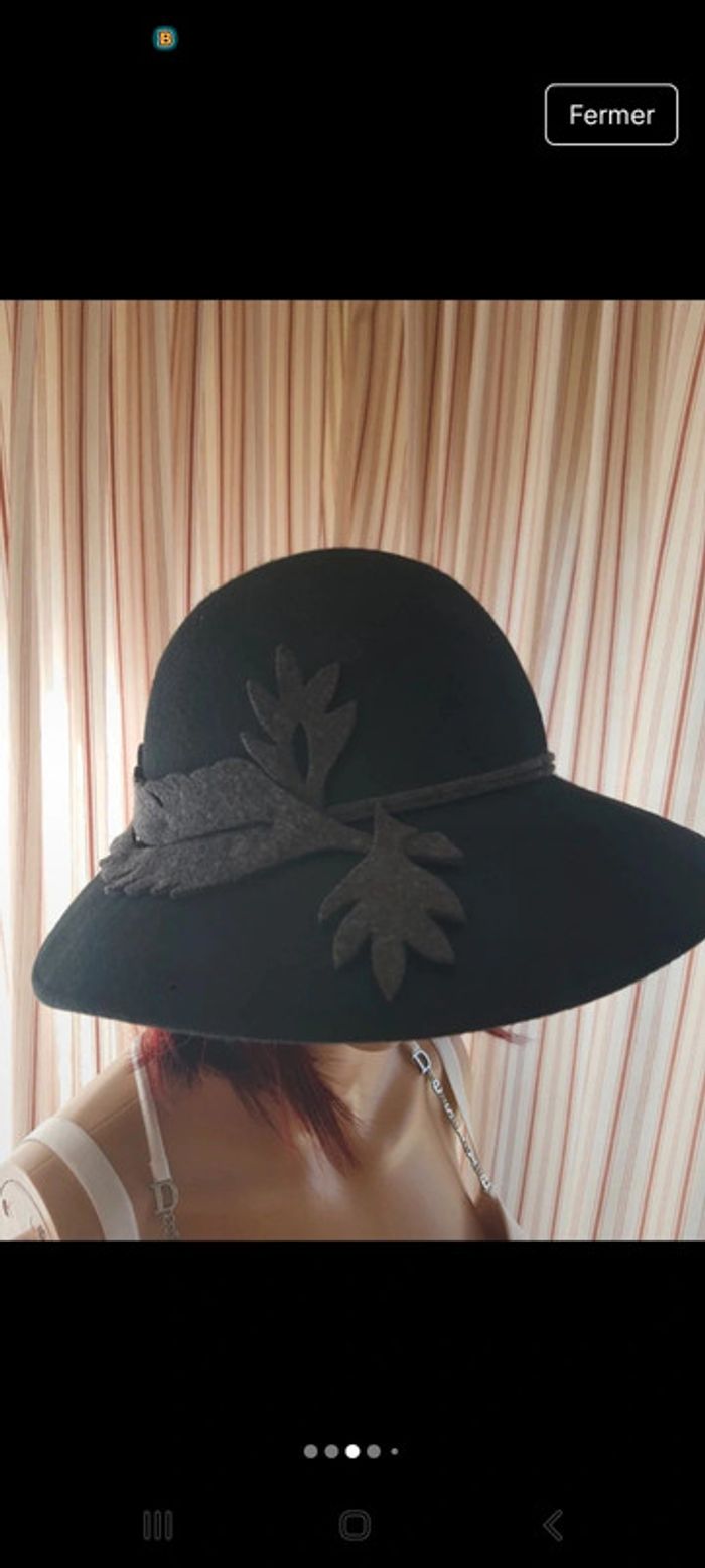 Chapeau femme noir en 100% laine 56cm - photo numéro 4