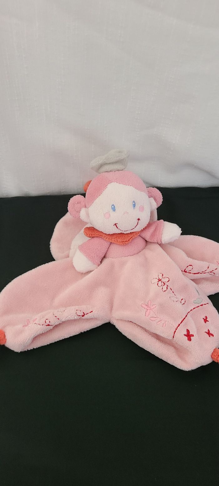 Doudou Lutin fille fee rose fleurs 4 noeuds Nicotoy Kiabi grelot - photo numéro 2