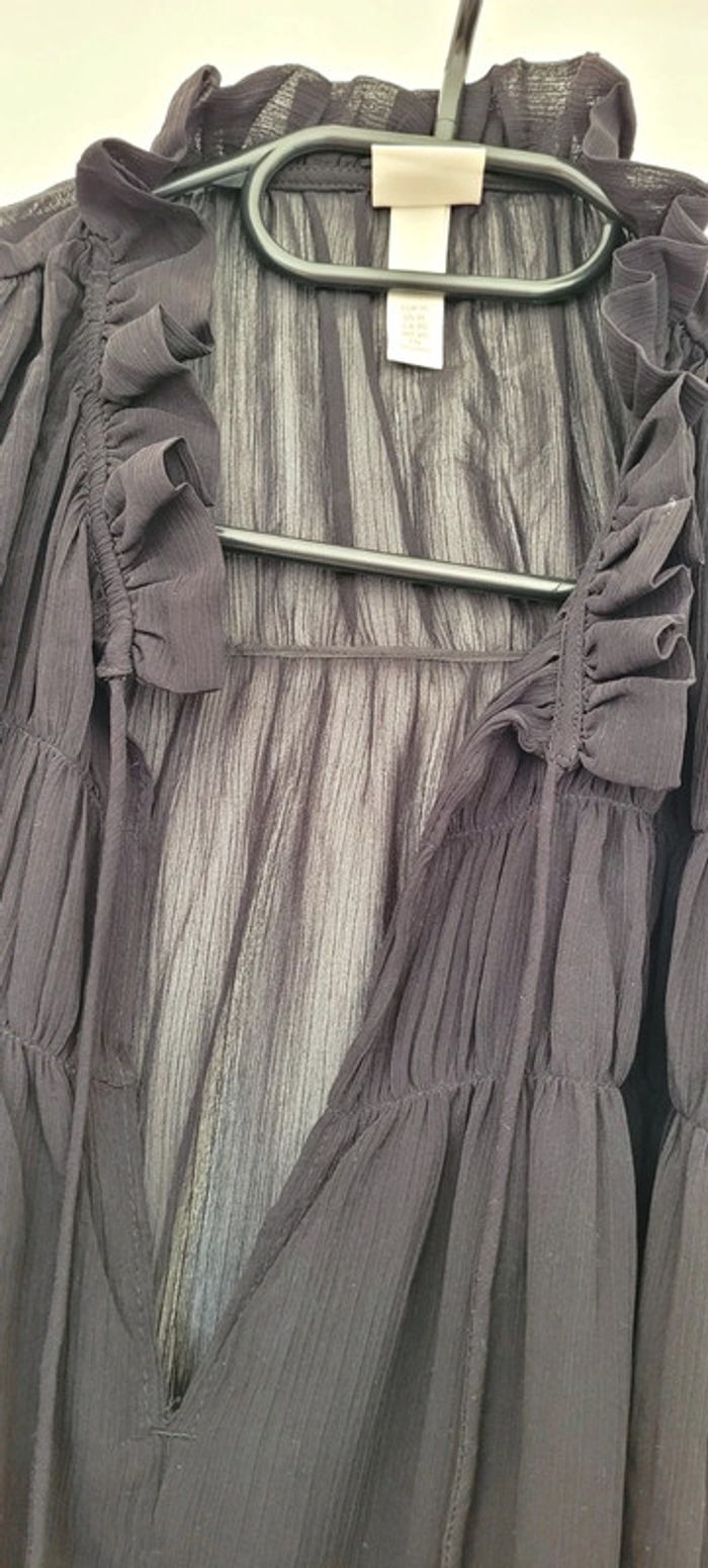 Robe noire transparence manches longues col qui se noue H&M Taille XL Neuf - photo numéro 4