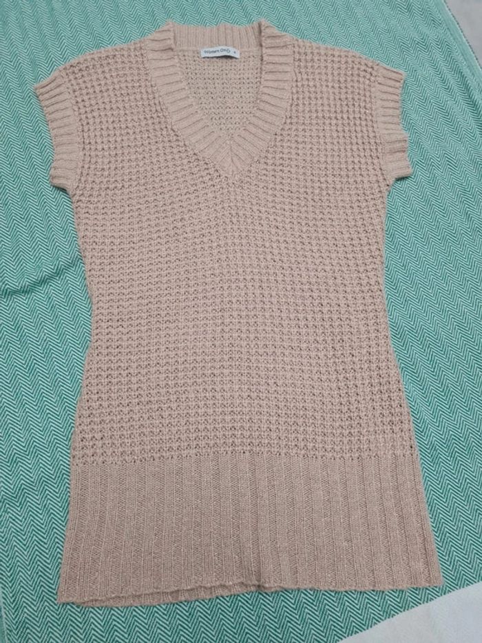 Pull sans Manche beige En maille