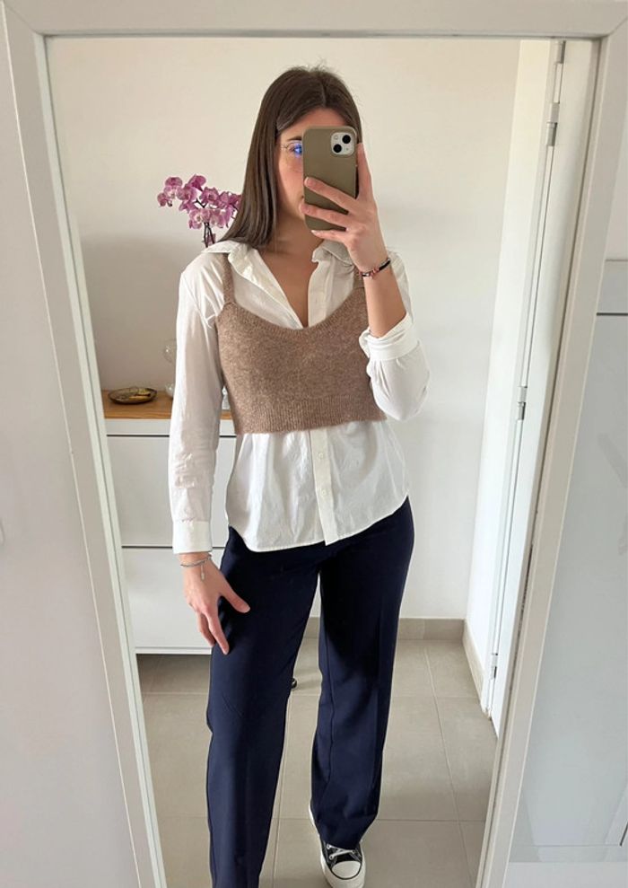 Pull sans manches/crop top en laine beige Zara