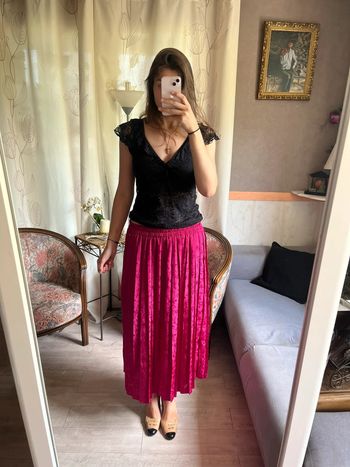 Jupe longue maxi skirt rose année 70 vintage