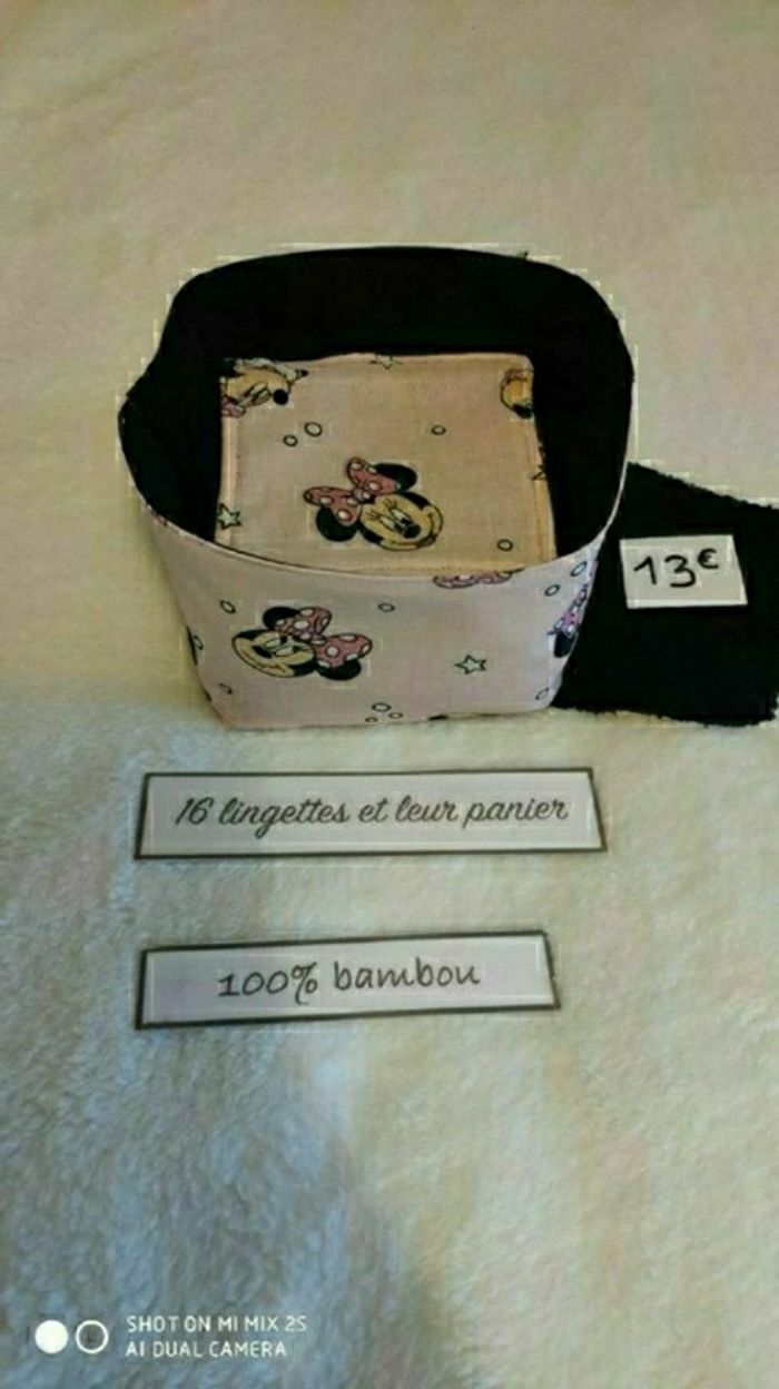16 lingettes lavables et son panier neuf