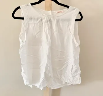 🤍 Débardeur blanc sans manches boutonné dos – Camaïeu – Taille 38