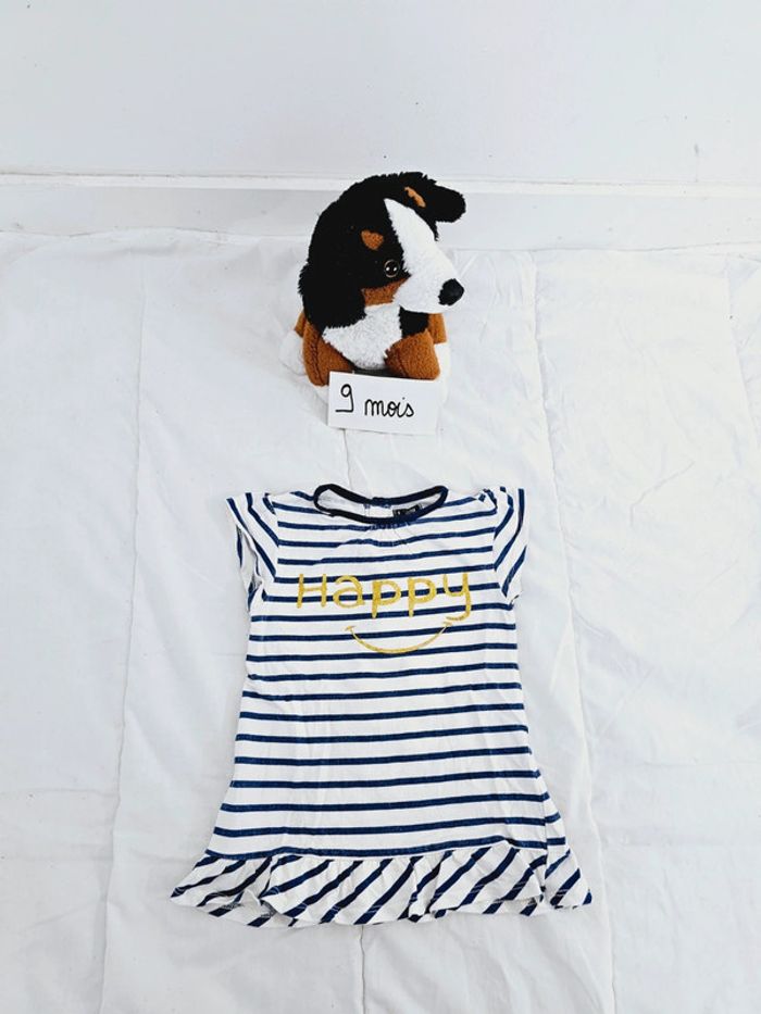 Robe marinière à rayures blanc et bleu marine bébé fille 9 mois happy