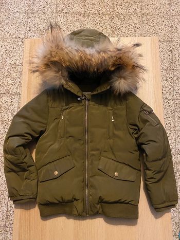Manteau blouson fille 8 ans cyrillus kaki capuche fourrure raton laveur