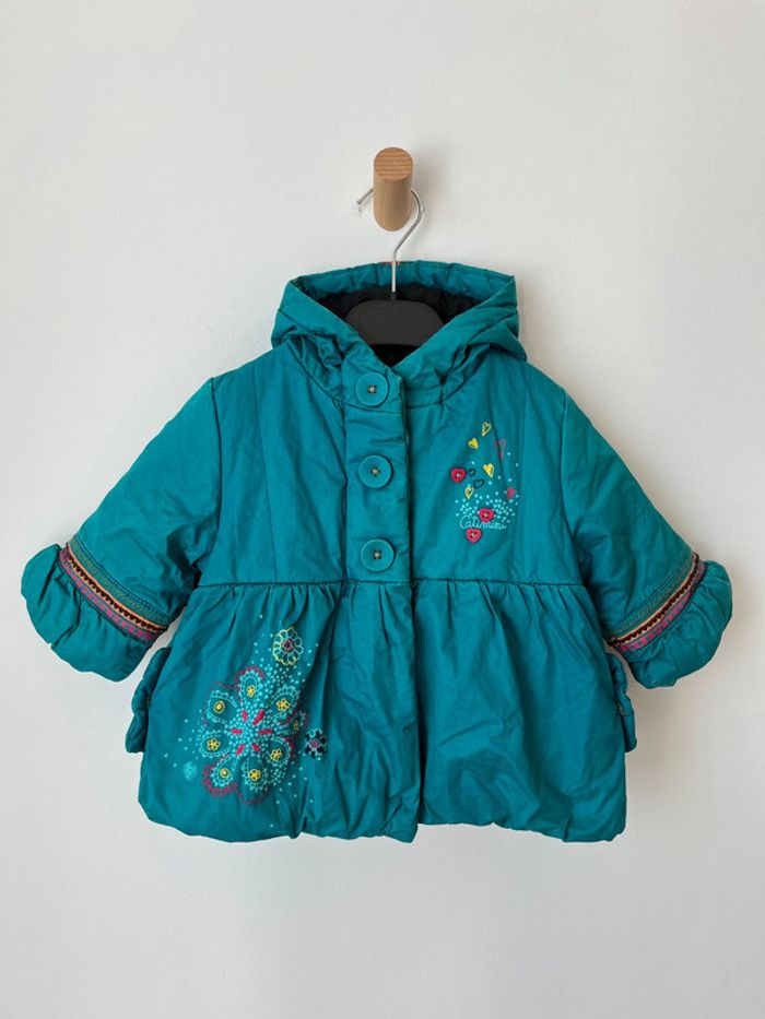 Ensemble parka à capuche turquoise + bonnet + moufles - Catimini 6 mois - photo numéro 3