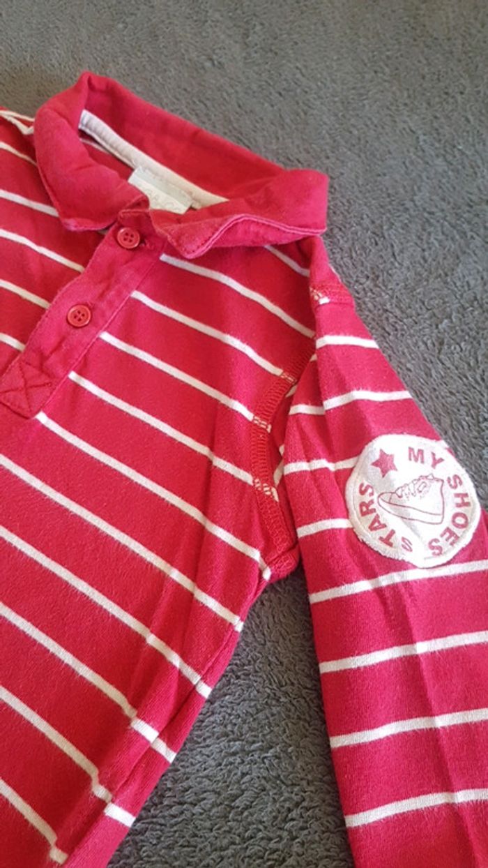 Polo manche longue rayé rouge et gris 18mois - photo numéro 2