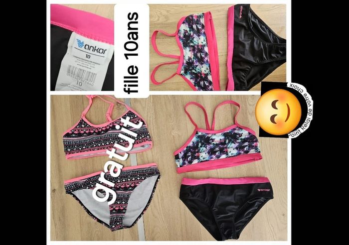 Maillot de bain 2 pièce fille 10 ans +1 gratuit