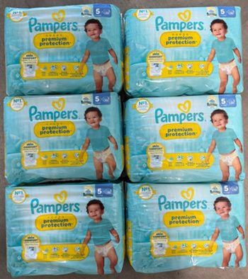 Lot de 6 paquets de couches Pampers Premium taille 5 (198 couches)