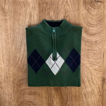 Pull quart ZIP/gilet/sweat vert foncé, bleu et blanc Tommy Hilfiger, garçon, taille : L (16/18)