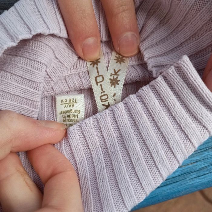 2 pulls côtelé a col montant rose clair et gris foncé Okaïdi 8 ans - photo numéro 4