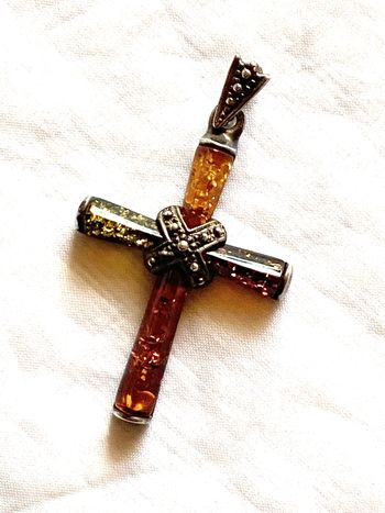 Pendentif Seul Grosse Croix Ambre Sans Chaîne Religion Bijou Argenté Femmes
