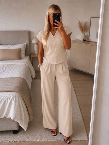 Ensemble  beige classe style Zara pantalon large
