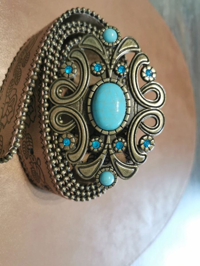 Ceinture de cowboy country fleur turquoise - photo numéro 2