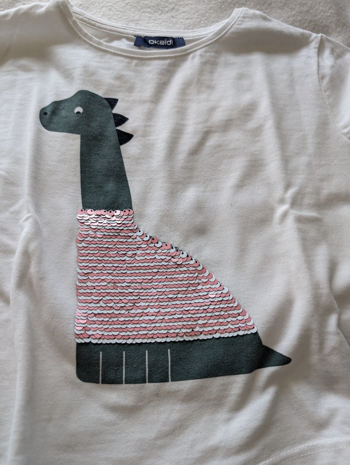Tshirt ML blanc dinosaure à sequins - 5A - Okaidi - photo numéro 3