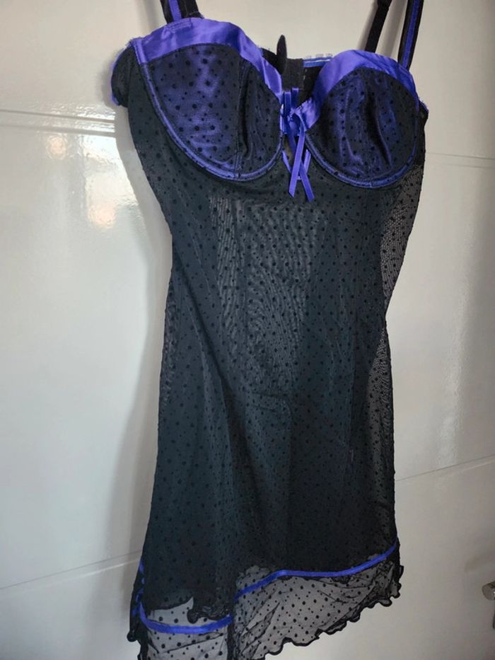 Nuisette transparente plumetis noir violet Etam - photo numéro 2