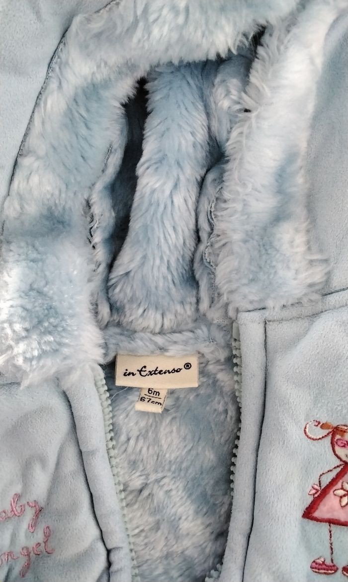 Manteau à capuche ,bleu clair ,fermeture ,In Extenso , 6M , 67cm - photo numéro 4