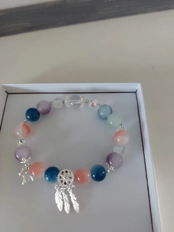Jolie bracelet perles en verre craquelés multicouleur